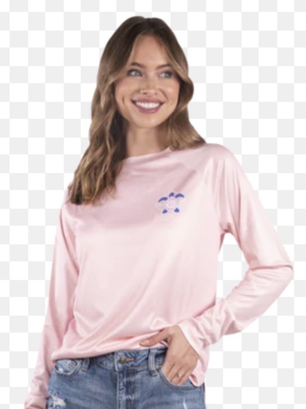 Simply Southern Light Pink Long Sleeve Tee with Small Blue Chest Logo